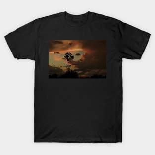 Kansas Stormy night with a Windmill silhouette T-Shirt